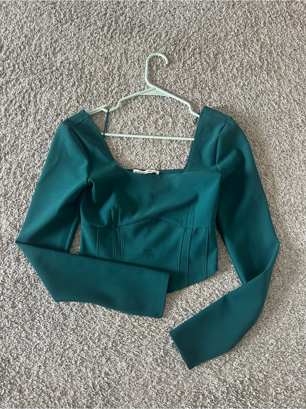 Abercrombie & Fitch Teal Long Sleeve Square-Neck Crop Top